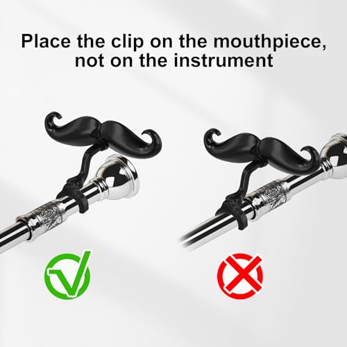 2 Clip-On-Schnurrbärte für Trompete und Posaune, perfektes Zubehör für alle Trompetengriff-Mundstücke für junge Musiker inklusive Schutzhülle