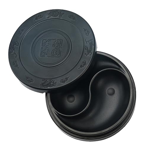NUOBESTY Inkstone Chinese Ink Calligraphy Ink Stone Calligraphy Ink Dish with Lids Chinese Calligraphy Natural Japanese Ink Drawing Tool Round Student Composite Material