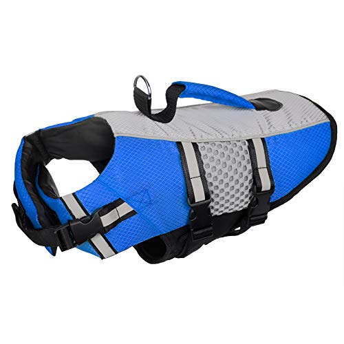 Dog Life Jacket Swimming Vest, Adjustable Dog Flotation Vest High Reflective Pet Life Preserver With Rescue Handle For Small Medium Large Dogs (Large, Blue) #TOP6
