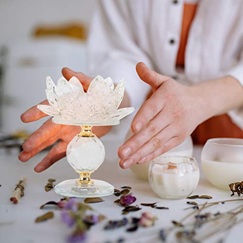 Garneck YCF19CAAK0J57XP0KS8169Z Crystal Lotus Candle Tealight Holder Glass Candle Lamps Holder Night Light Candlestick Stand Buddhist Figurine thumb #2