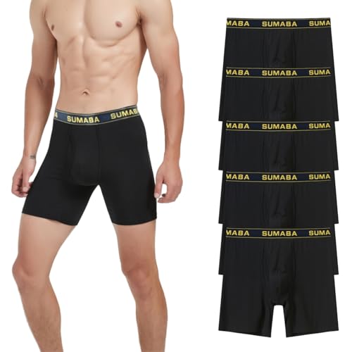 Mens Bamboo Viscose Boxer Briefs Big and Tall Open Fly Pouch No Ride Up Long Leg Tagless Underwear Pack