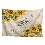 GLENLCWE Small Wall Hanging Rectangular Tapestry 36x24 Inch Sunflower Dragonfly Pattern Aesthetic Decoration for Bedroom Living Room Wall Art Tapestries