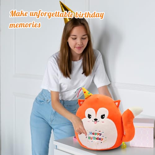 Image of Easfan 12'' Birthday Fox Plush Pillow Soft Fox Plush Toy Cute Fox Stuffed Animal Home Room Decoration Birthday Gift for Kids Adults,Orange, EF0087 Fox
