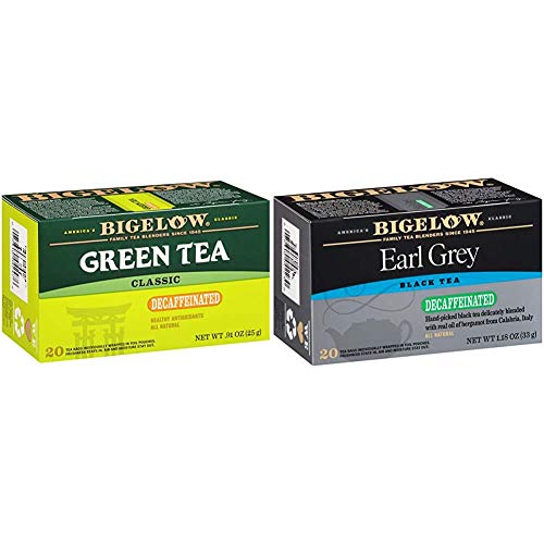 Bigelow Decaffeinated Green Tea Bags, 20 Count Box (Pack of 6) Decaf Green Tea, 120 Tea Bags Total & Decaffeinated Earl Grey Black Tea Bags 20-Count Boxes (Pack of 6), 120 Tea Bags Total