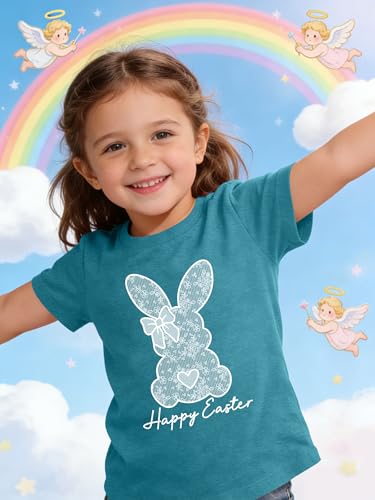 Image of Ithalt Kids Easter Shirts for Girls Cute Bunny Graphic Tshirt Easter Long Sleeve Tops 5-14y