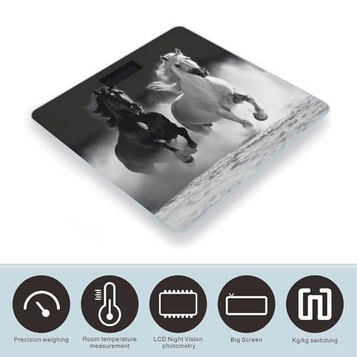 Báscula digital de baño con diseño caballos blanco y negro miniatura 3