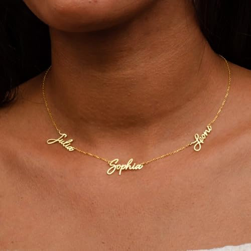 18K Gold Plated Name Necklace Personalized,Multiple Custom Name Necklace Family Necklace with Names Customized Choker Necklace for Women2