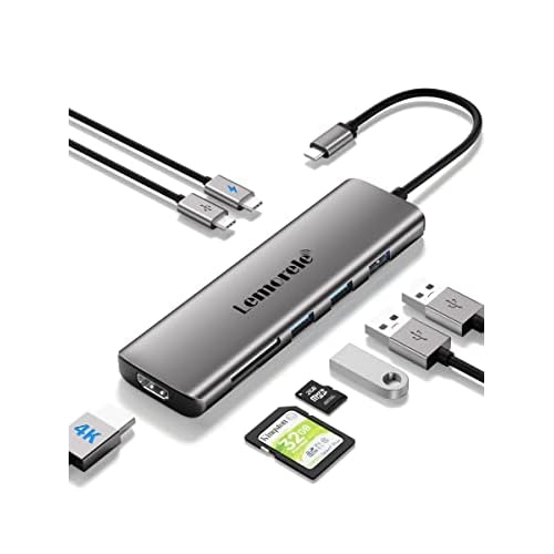 Lemorele USB C Hub – Docking Station 9 in 1 Aluminiumschale mit 4K HDMI, 3 USB 3.0, PD 100W, SD/TF, Type-C-Daten, Docking Station USB C für MacBook Air/Pro, iPad, Windows, Lenovo, Switch, Ch