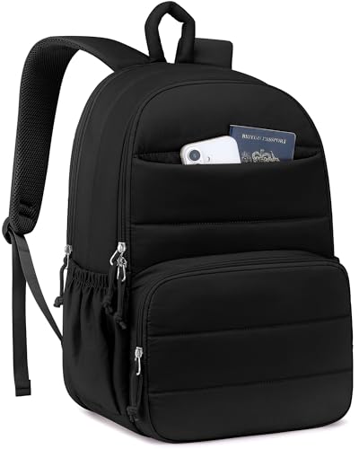 Travel Laptop Backpack for Women Bookbag: 15.6 Inch Quilted Work Backpacks Casual College School Book Bag Cute Water Resistant Business Computer Daypack for Girls Students Teacher Nurse Gifts Black