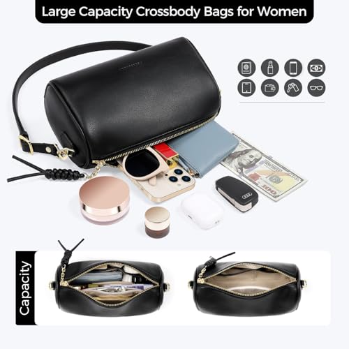 Peacocktion Crossbody Barrel Bag for Women Trendy Designer Vegan Leather Purses with Adjustable Strap2