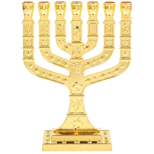 HOLIDYOYO Traditional Classic Hanukkah Menorah, Alloy 7 Branch Candlestick Jerusalem Temple Candle Holder Israel Holy Land Table Centerpiece Dinner Home Decor
