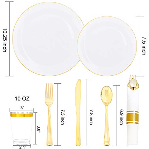Supernal B08NVMMLXH 350Pcs Gold Plastic Plates,Gold Plastic Dinnerware Set,Pre Rolled Gold Plastic Silverware,Include 50 Dinner Plates,50 Salad Plates,50 Rolled Napkins,50 Cutlerty Sets,50 Gold Rim Cups thumb #1