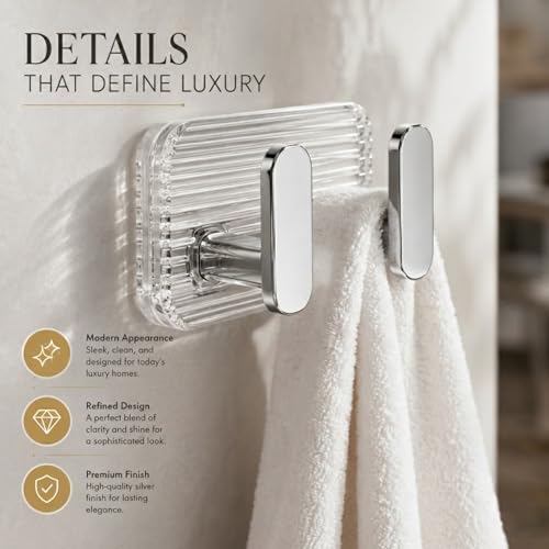 Image of SIGNAMIO 8 Hook Self Adhesive Wall Hooks for Wall Heavy Items, Adhesive Wall Hook, Wall Hooks for Hanging Clothes, Kitchen & Bathroom Accessories, Stick On Hooks for Wall Without Drill -Silver