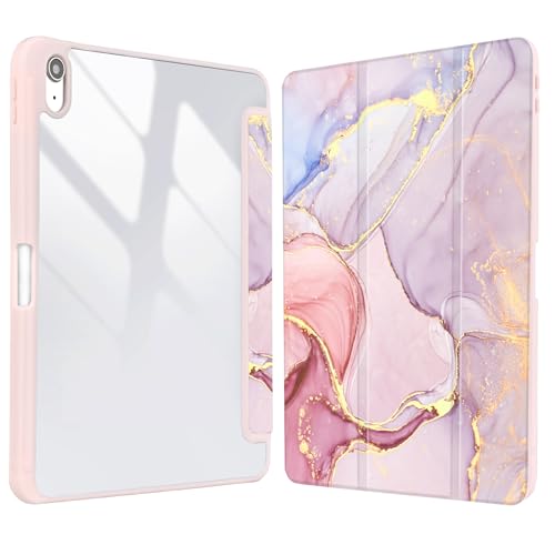 Étui iPad 10.9 marbre rose antichoc de qualité supérieure avec dos clair