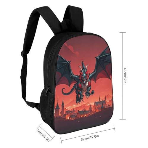 Heavy-Duty 17 Inch Backpack with Side Pockets, Cool Red Black Medieval Fantasy Dragon Print Durable Backpack Ideal for Travel, And Outdoor Adventures2