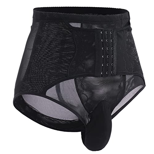 Abafip Men's Tummy Control Shapewear Underwear High Waist Body Shaper Slimmming Girdle Waist Cinchers Waist Trainer Corset Lace Briefs Crossdress Lingerie Black X-Large(Us Medium) #TOP2