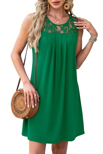 Image of BKRIVE Womens Lightweight Sleeveless Summer Dresses | Lace Yoke Neckline, Figure-Flattering for All Shapes - Ideal Beach Cover-Up & Hot-Weather Travel Essential