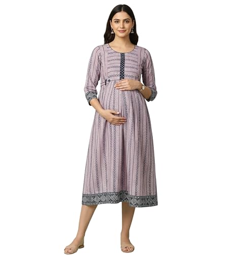 Image of DUMMY SHAPE Pregnancy Dresses for Women Cotton | Floral Anarkali Flare Kurta with Dual Nursing Zippers | Pregnancy & Breastfeeding | Feeding Kurtis | Baby Shower | Gifts for Pregnant Woman