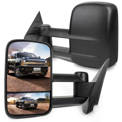 SCITOO Towing Mirrors fit 2007-2014 for Chevy Silverado for GMC Sierra 1500/2500 HD/3500 Tahoe Yukon 2008-2013 for Avalanche 1500 for Suburban 1500/2500 Power Heated Tow Mirror
