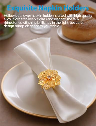 Urwoow TQY084 12 Pack Flower Napkin Rings Holders Clear Rhinestone Décor Dinner Party Wedding Christmas Gathering thumb #5