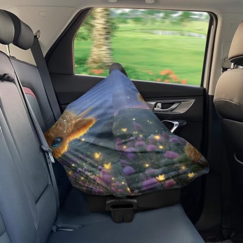 Image of Wanyint Car Seat Cover for Boys Girls, Nursing Carseat Canopy Baby Breastfeeding Cover Multi-Use Nursing Scarf Infant Stroller Cover, Highland Cow Night