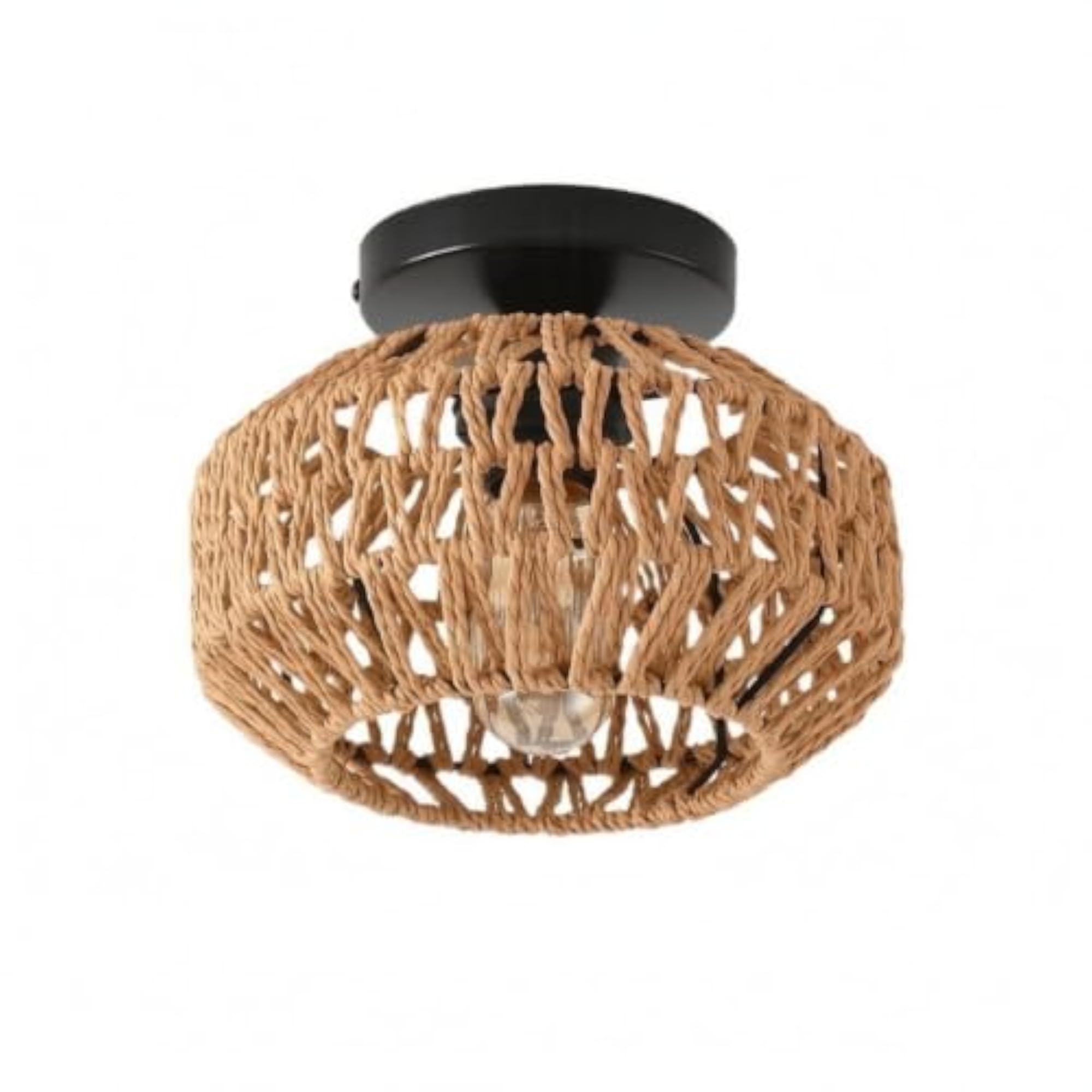 Rustic Ceiling Light with Woven Shade