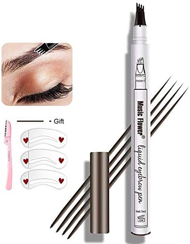 4 Point Eyebrow Pencil Waterproof Eye Brown Makeup with 3 Eyebrow Stencil and 1 Brow Razor (2# Brown)