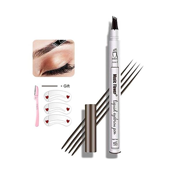 Eyebrow Pen,MoonKong 4 Point Eyebrow Pencil Waterproof Eye Brown Makeup,Eyebrow Kits with 3 Eyebrow Stencils,1 Brow Razor(1# Dark Brown/Chestnut)