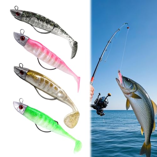 HABNI 4 Pcs Soft Señuelos De Pesca Señuelos Blandos De Goma Para Lubina Sábalo Lucio Trucha Pesca De Carnívoros Señuelos De Pesca De Caballa De Silicona Para Peces Depredadores