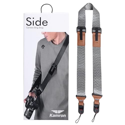 Image of Kamron Side Camera Sling Strap - Adjustable Woven Nylon Neck & Shoulder Strap with Quick Release, Anti-Fall Locks & Leather Accents - Compatible with DSLR, Mirrorless & Action Cameras