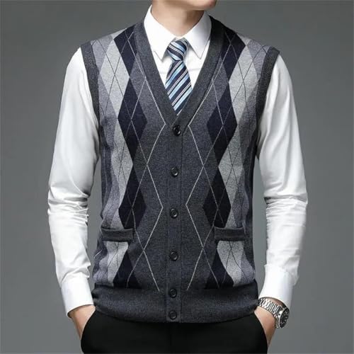 Men’S Trendy Argyle Knit Sweater Vest Slim Fit Deep V-Neck Sleeveless Casual Button Down Cardigan2