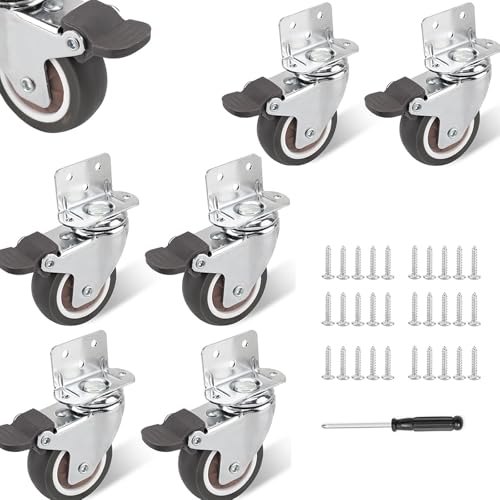 Lot de 6 roulettes pour meuble avec frein - 50 mm - Charge maximale : 120 kg - Pivote à 360° - Accessoires de montage inclus