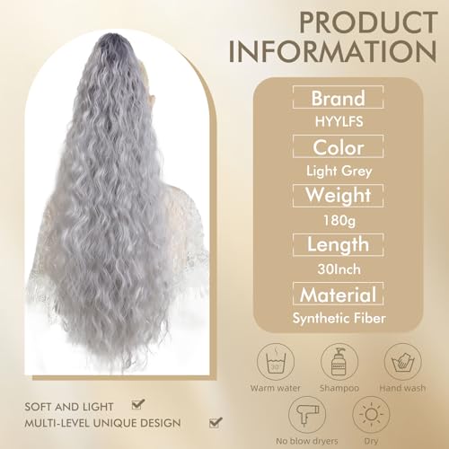 Image of Claw Clip Ponytail Extension 30In Long Wavy Curly Hair,Ligth Grey