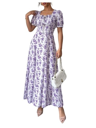 Image of Floerns Women's Floral Short Puff Sleeve Milkmaid Dress Boho A Line Long Dresses