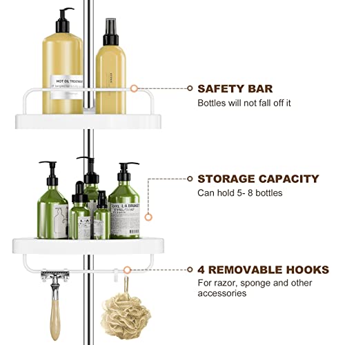 Corner Shower Caddy Tension Pole: Adjustable Stainless Steel Shower Organizer With 4 Tier Shelf For Bathroom Bathtub Tub Shampoo - Floor Standing Rack Bath Storage Holder With Rust Proof Rods #TOP2