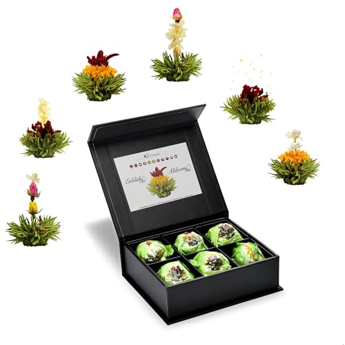 Creano Coffret Cadeau avec Fleurs de Thé dans Une Boîte Magnétique - Thé Vert - 6 Fleurs de Thé avec 6 Sortes différentes