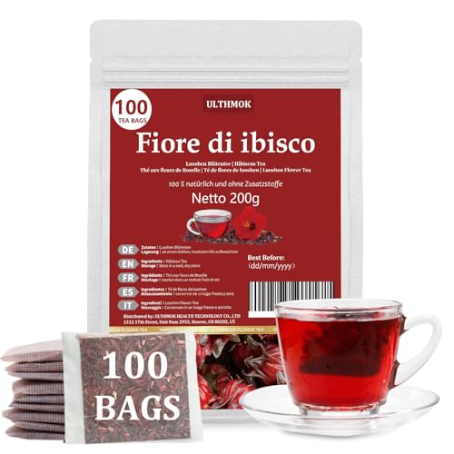 Fiore di ibisco | Hibiscus Tea Bags | Tisana ai fiori di ibisco 100 buste | Ingredienti naturali al 100%, senza additivi 200 g Hibicus