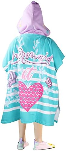 Mermaid Kids Hooded Towel, Poncho Beach Towels for Kids, Ultra Soft Childrens Swimming Bath Towels with Storage Bag for Girls Boys Toddler, Suitable for Children Under 160 cm