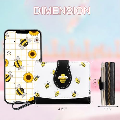 Image of Cute Print Wallet Blueberry Strawberry Cherry Wallet with Credit Card Holder Zipper Coin Purse for Women Girls (BEE)