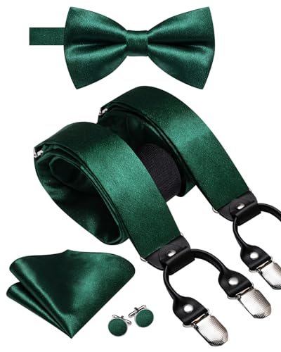 Image of Dubulle Suspender and Bow Tie for Men Paisley Solid Mens Suit Braces Pretied Bowtie and Handkerchief Cufflinks Formal Wedding