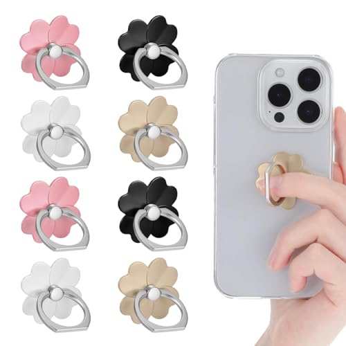 KEQAR 8 Piezas Anillo Móvil con Soporte Diseño de Flor Giratorio 360° Accesorios Universales para Smartphones, Fundas de Móvil y Teléfonos