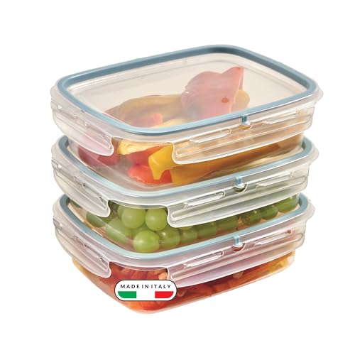 Snips - Set 3 Contenitori per Alimenti 1,4L Trasparenti, Coperchio Salva Freschezza con 4 Chiusure di Sicurezza - Contenitore per Cibi 22,5x17,7x11 Frigorifero, Microonde e Lavastoviglie Made in Italy