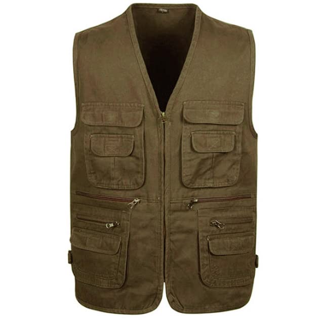 Trimax Chaleco multibolsillo | Ropa de Caza Acolchada con Bolsillos Color marrón. para Hombre Cazador, Pesca, Senderismo, Actividades al Aire Libre (L)