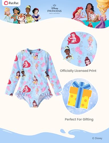 Image of Disney Frozen Stitch Princess Minnie Mouse Girls Swimsuit Long Sleeve Rashguard UPF 50 One Piece Bathing Suit Size 3M-13Y