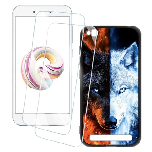 OAGELIM 2�Z�b�g �X�N���[���v���e�N�^�[ + �P�[�X Xiaomi Redmi 5A (5 �C���`) �Ƃ̌݊������� �A�[�e�B�X�e�B�b�N�J�X�^���v�����g�J�o�[�Ƌ����K���X�t�B���� �X�N���b�`�h�~ (�T)