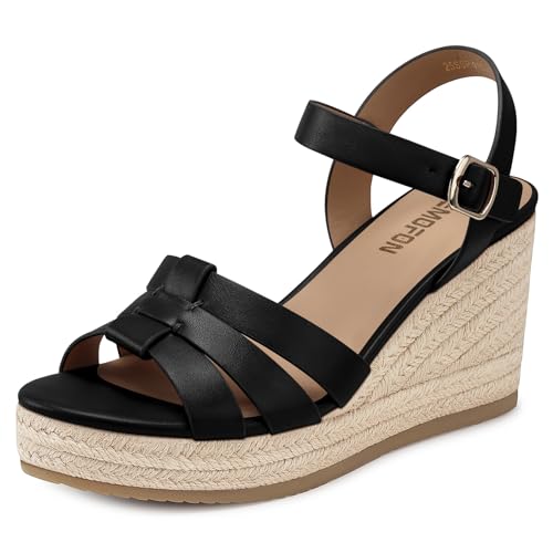 Image of TEMOFON Wedge Sandals for Women Dressy: Platform Wedge Espadrilles Sandals - Comfortable Summer Casual Open Toe Strappy Shoes Size 5-11