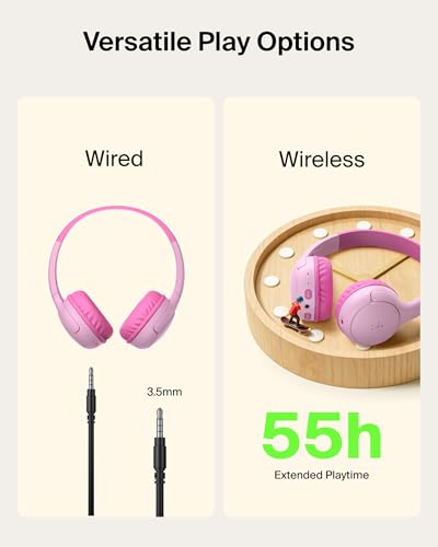 Image of Belkin SoundForm Mini 2 Wireless Kids Bluetooth Headphones - On-Ear Earphones w / 55H Battery Life, 85dB Safe Volume Limit, Built-in Microphone - Toddler Headphones for iPad, Tablet, School, Travel
