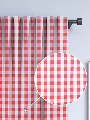 Micasa Decor Cortinas de cuadros 100% algodón con panel de construcción de pestañas superiores de algodón (50 x 72 pulgadas, rojo y blanco) Cover