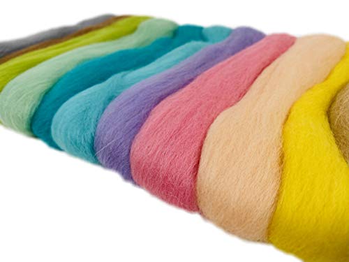 BUSDUGA - Wollvlies buntes Set - Merino Schafwolle - 12 Farben in der 50gramm Packung (Farbenmix 2) – Bild 3