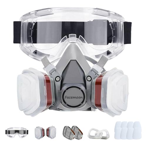 Facemoon Mascarilla de Gas Semimascarilla Reutilizable con Gafas de Seguridad, Filtros Para Pintura, Química, Vapor Orgánico y Otras Protecciones de Trabajo